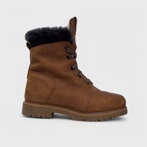 Anfibio Brown Leather Winter Boots Size 7.5 Faux Fur Lined Lace-Up Outdoor